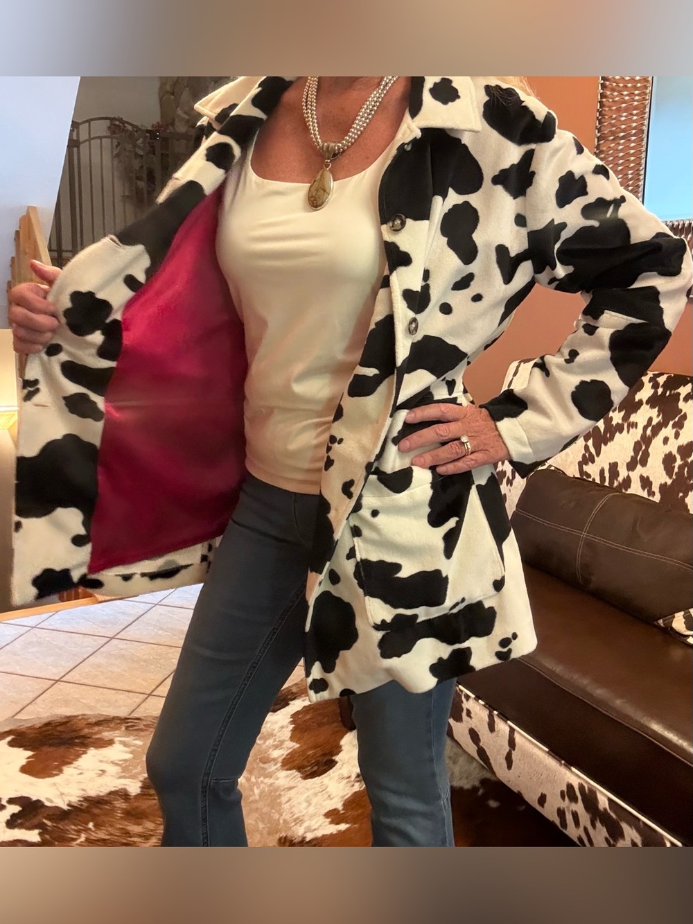 Karen Kane western theme Cow-Print Jacket